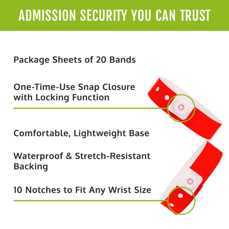 Wristco 500 WristCo Neon Red Plastic Wristbands for Events â€“ Extended Wear, Secure Snap Prevents Reuse â€“ Premium-Grade Bracelets - Image 2